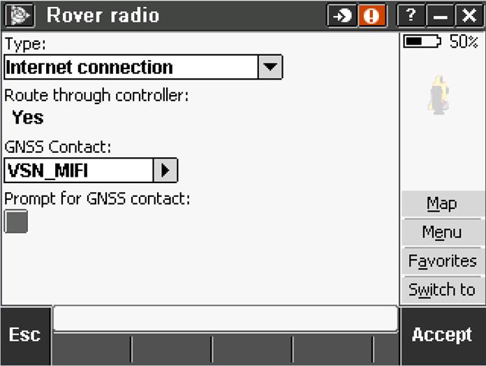 In the Rover Radio Screen: Type: Select Internet Connection; the radio will automatically route through the controller.