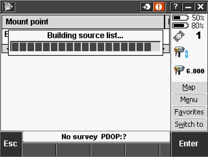 ) in order for the source list to build. In the Mount point window, select CSDS_2007 as the Mountpoint name to initialize the survey.