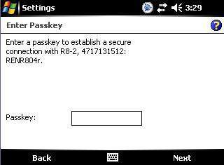In the next window, you will be prompted to enter a Passkey to enable a secure connection between your TSC handheld and your GPS