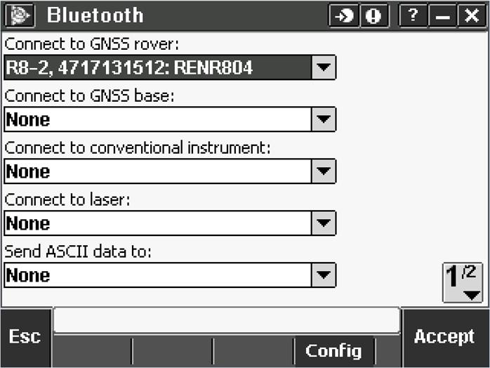 Bluetooth Configuration in Trimble Access In the Bluetooth window, we will connect our GPS receiver to Trimble Access.