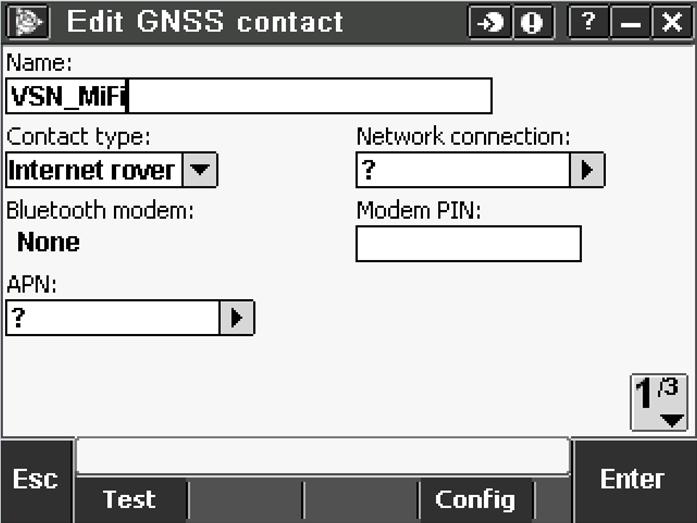 In the GNSS contact edit screen, page 1: Name: Select a name that you can use to easily identify your GNSS connection.