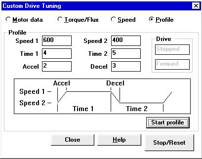 Step 2. Step 3. Step 4. Enter the desired speed response and overshoot damping values. Click Calculate Gains. The speed loop proportional gain (U.012) and integral gain (U.