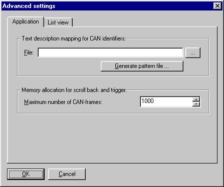 CANreal - Menu 3.1.3 Advanced Settings/Application In this menu item in the field Text description mapping for CAN identifiers a description file can be assigned to every identifier.