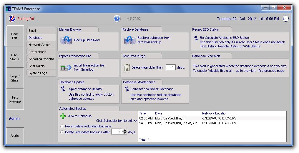 Admin - Database The Admin Preferences page controls general program preferences and periodic Administrative functions.