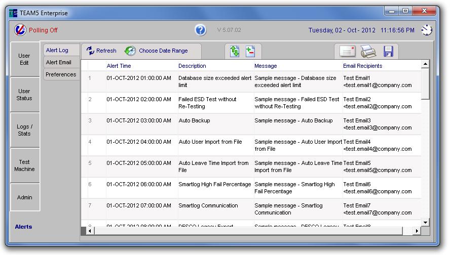Alert Log The Alert Log page shows system alerts for a specific time period.