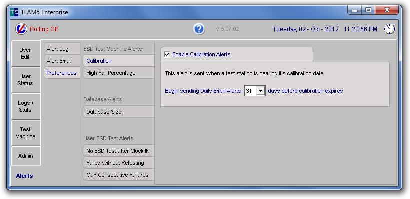 Alert Preferences Several of the system and ESD status