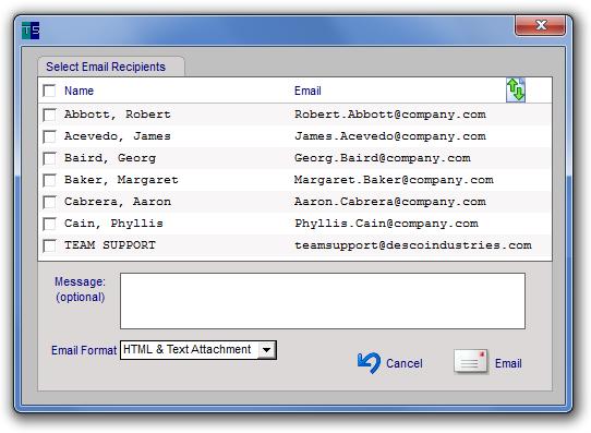 Email User List To email a list of users; - Select one or more users - Click the email icon The Select Report