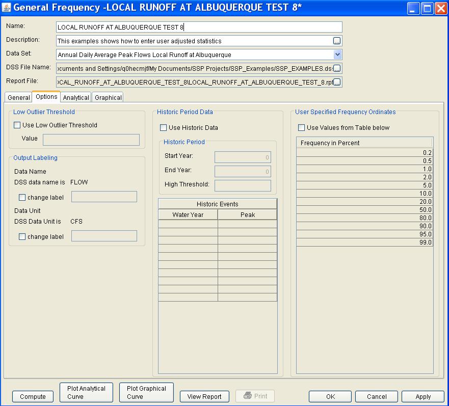 Appendix B Example Data Sets Shown in Figure B-55 is the General Frequency analysis editor with the Options Tab selected.