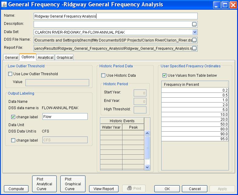 Chapter 6 Performing a Generalized Frequency Analysis Figure 6-2. General Frequency Editor with Options Tab Selected.