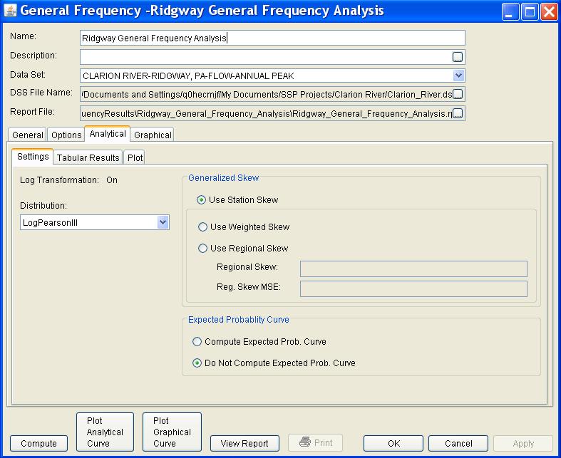 Analytical Frequency Analysis Chapter 6 Performing a Generalized Frequency Analysis Once the new analysis has been defined and the user has all of the general settings and options the way they want