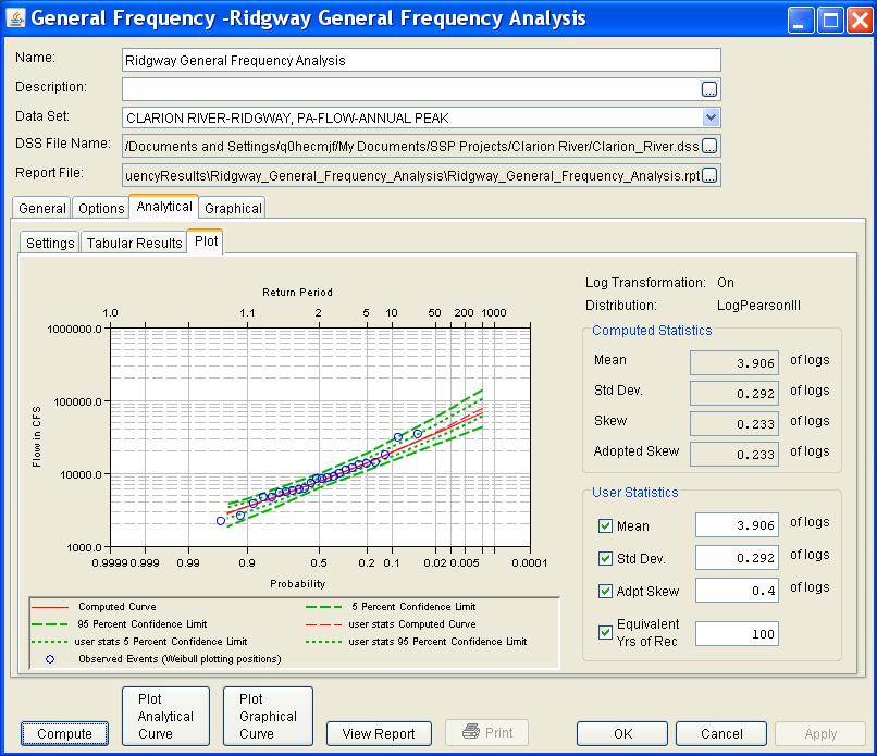 Chapter 6 Performing a Generalized Frequency Analysis Two additional tables are shown at the bottom of the window: System Statistics and Number of Events.