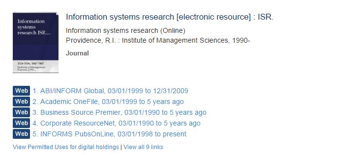 BRIEF RESULTS FOR E-BOOKS & E-JOURNALS If the results include e-books or e-journals, look for WEB link(s) to get you to the item.