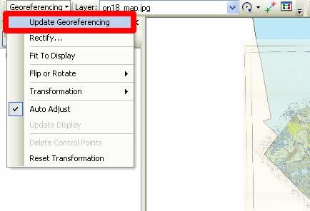 In the Georeferencing drop down menu, click Update Georeferencing to save the transformation information