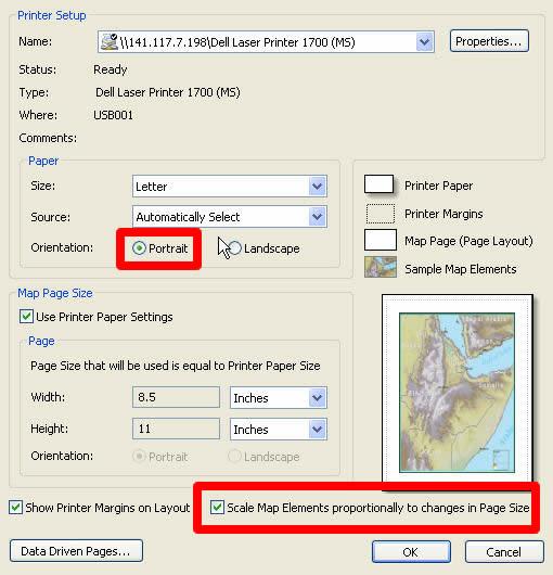 a. In the Page and Print Setup window click on the Portrait radio button and