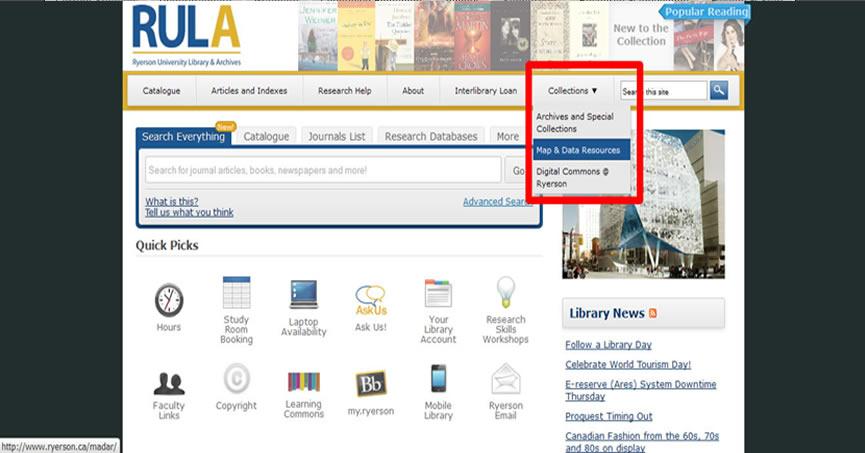 1. Browse to the Ryerson University Library website (www.ryerson.