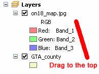 3. Drag the soil image in the Layers window so that it appears above GTA_County. 4.