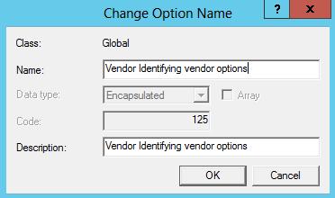 DHCP Option 125 (Vendor-Identifying Vendor Options) Description DHCP clients may use this option to identify the vendor that manufactured the hardware on which the client is running the software in