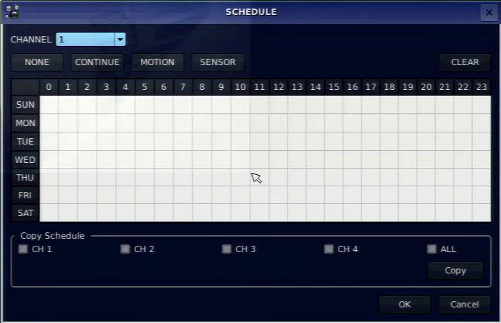 [COPY Schedule]: Set the channel 1 schedule and select COPY using the control button ( ), select CH2 using the control button ( ) and press the SEL button. Then the CH1 schedule is copied to CH2.