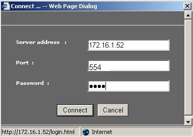 com, Port number and Password and click Connect Server address: Input IP address of the DVR from SETUP>SYSTEM>DESCRIPTION>IP ADDRESS or Domain name address that