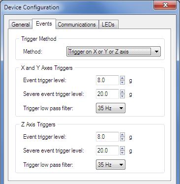 Configuration Events Tab Figure 4 Device Configuration Example Event Tab The functions of the parameters on the Events tab are as follows.
