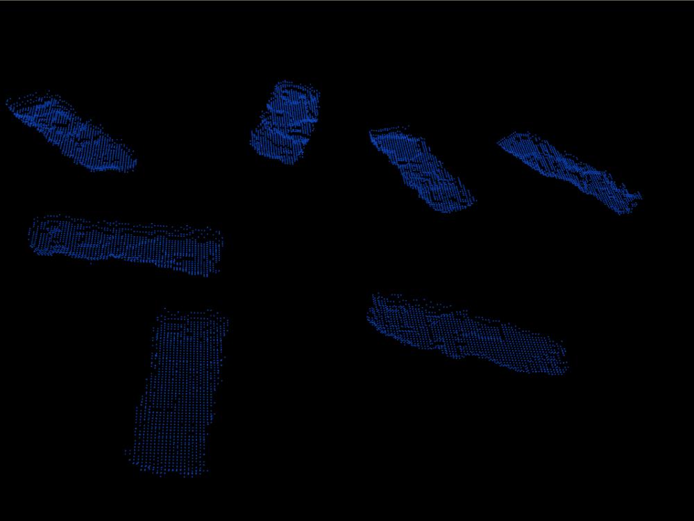 Figure 4: (left) The point cloud data of the blocks after the plane of the floor has been removed.