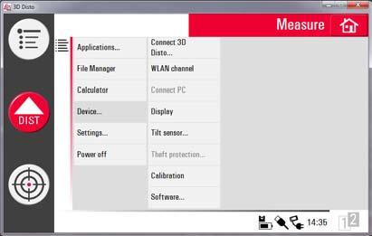 3D Disto, Instrument Setup 5.3 Device Configuration and Menu Settings 66 Device configuration All settings on the setup screen can also be changed through the menu: Choose Menu» Device.