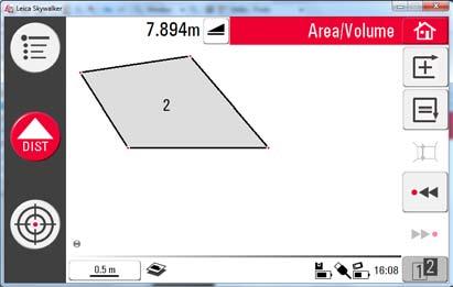 3D Disto, Operation 6.6 Area & Volume Calculations 98 Description The 3D Disto can also help determine areas and volumes. Both can be determined during or after measuring. 1. Press and choose. 2.