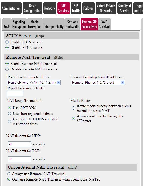 10. Enable NAT Traversal To support remote endpoints that may reside behind NAT devices, NAT traversal must be enabled on the SIParator.