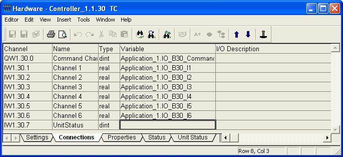 Section 3 Editing TRIO/Genius I/O Connections Connections Variable Connections Application variables are connected to I/O channels in the Connection tab, Figure 7.