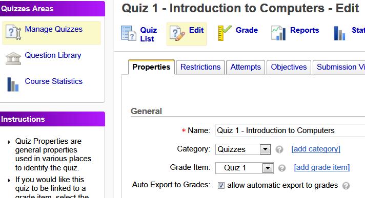 ENTERING GRADES FOR ITEMS ASSOCIATED WITH QUIZZES, DROPBOX FOLDERS OR DISCUSSIONS You can associate quizzes, dropbox folders, and discussions with grade items and grade them directly from the