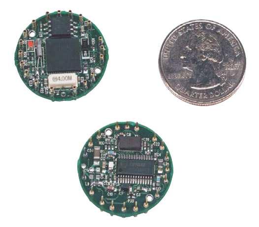 Figure 4.2: mica2dot sensornet motes. motes. TinyOS provides interfaces that allow applications to be constructed as a set of modules.