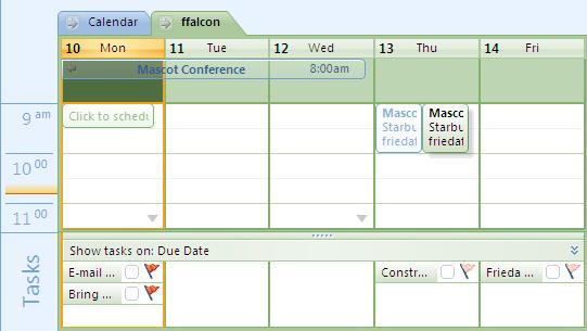 Looking closely at the calendar, you will see that both your appointments and your friend s appointments appear together, in different colors, regardless which tab you select.