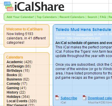 3. If you find a public calendar you would like to add to Outlook, follow the directions on the website to Subscribe to it.