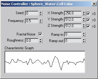 12 Assign a Noise Point3 controller to the Cell Color track.