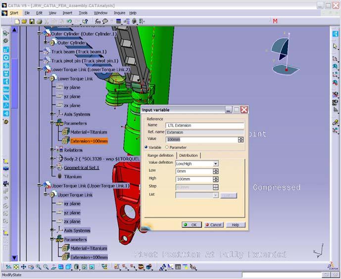Torque Link Optimization Torque Link geometry modified so that length was driving parameter CAD Assembly
