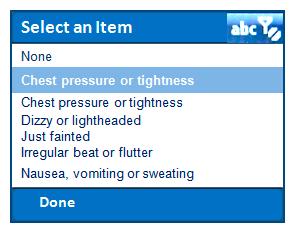 B1-b. Press the Select key to display a list of symptoms from which to choose.