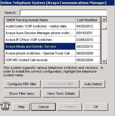 Select Avaya Media and Definity Servers under the SMDR Parsing module Name page.