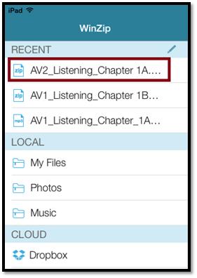 Step 12 Tap the folder icon to display a list of files within the zip folder.
