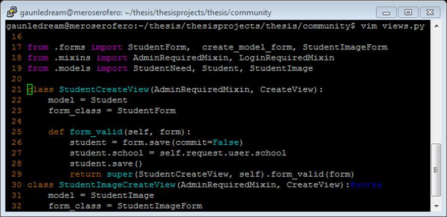26 CreateView and AdminRequiredMixin. The model is defined as Student (refer above in the model description) and form as StudentForm.