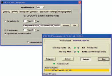 SITOP DC UPS uninterruptible power supplies DC UPS with battery modules Function SITOP DC UPS software tool Via the USB interface, all relevant messages about the status of the uninterruptible DC