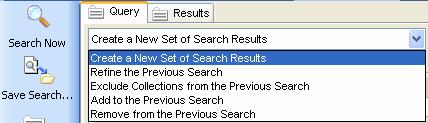 The various options available are as follows: 5. Remove from the Previous Search - Removes the results specified in the search query from the previous search results. 7.