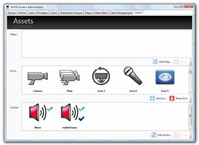 Ocularis Administrator User Manual Ocularis Administrator Assets Tab The Assets Tab displays a centralized repository of all graphic images and audio files used in Ocularis Base.