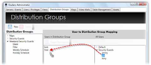 Ocularis Administrator User Manual Ocularis Administrator Users Users are the first parameter to configure when creating a Distribution Group. TO ASSIGN A USER TO A DISTRIBUTION GROUP 1.