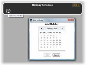Ocularis Administrator User Manual Ocularis Administrator Figure 92 Holiday Schedules 2. Select the year for the holiday from the year drop-down menu. 3. Click the Add New Holiday icon.