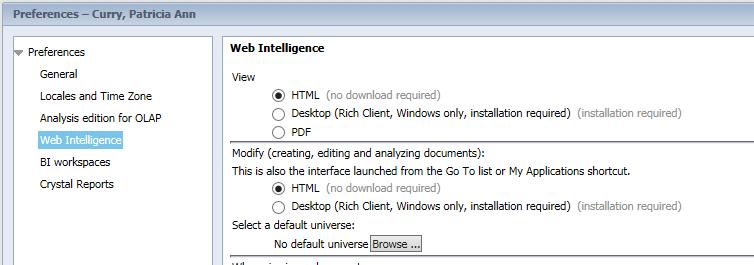10 Web Intelligence Reporting Basics Setting Web Intelligence Preferences There are two different versions of the Web Intelligence editor. One is web-based and one is desktop-based.