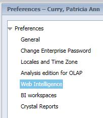 Click Preferences on the EDDIE toolbar. 2. On the left-hand menu, select the Web Intelligence category. 3. Under Modify, select the HTML radio-button.