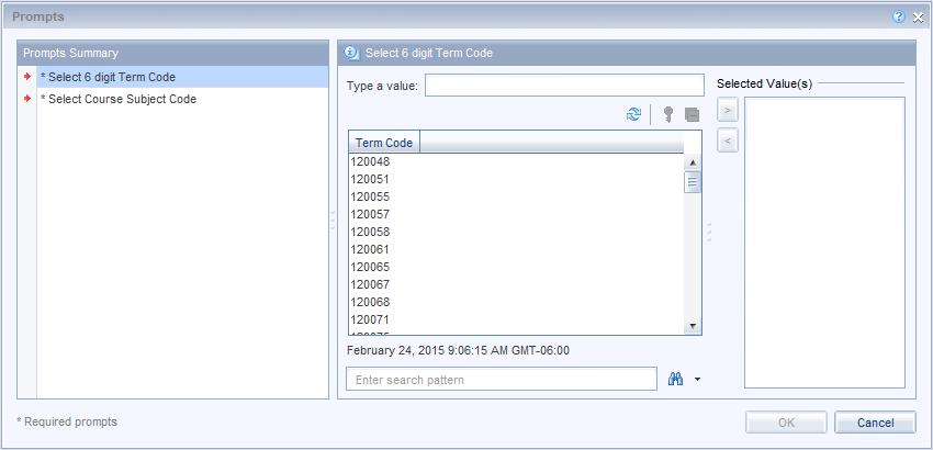 Click the Select 6 Digit Term Code prompt in the Prompt Summary.