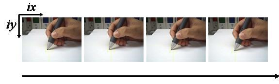 Figure 3. 3 Data acquisition Figure 3. 4 Time series images 3.3. Pen tip tracking To get the pen tip coordinates, it is to detect repeatedly the position of the pen tip in each frame.