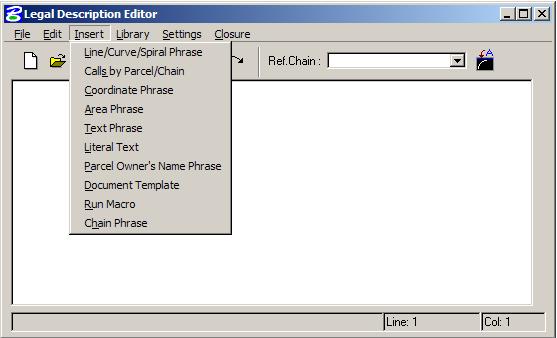 Inserting Phrases This allows the user to select the library from which to work from or to store defaults to. There is an option here to set various styles such as right-of-way, condemnations, etc.
