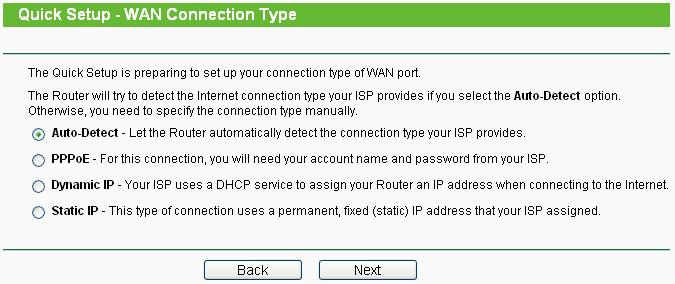 After successfully log in, you can click the Quick Setup menu to quickly configure your Router. Figure 3-5 Quick Setup 3.